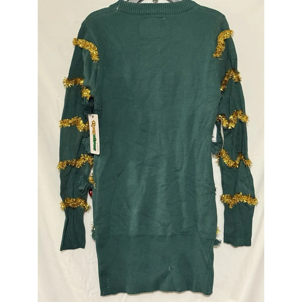 Tipsy Elves Christmas Sweater Dress XS Tinsel Tree Ugly‎ Holiday Dress